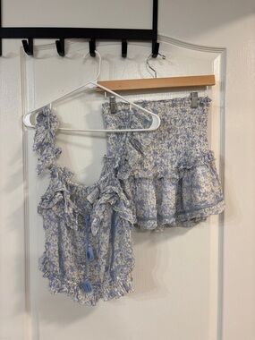 SAYLOR Light Blue Floral Ruffle Crop Top & Skirt Set
